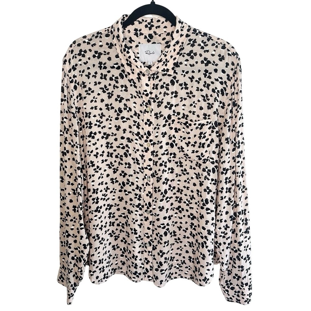 RAILS Anna Rose Floral Cheetah Blouse L Large Pink Black Rayon Button Up Shirt